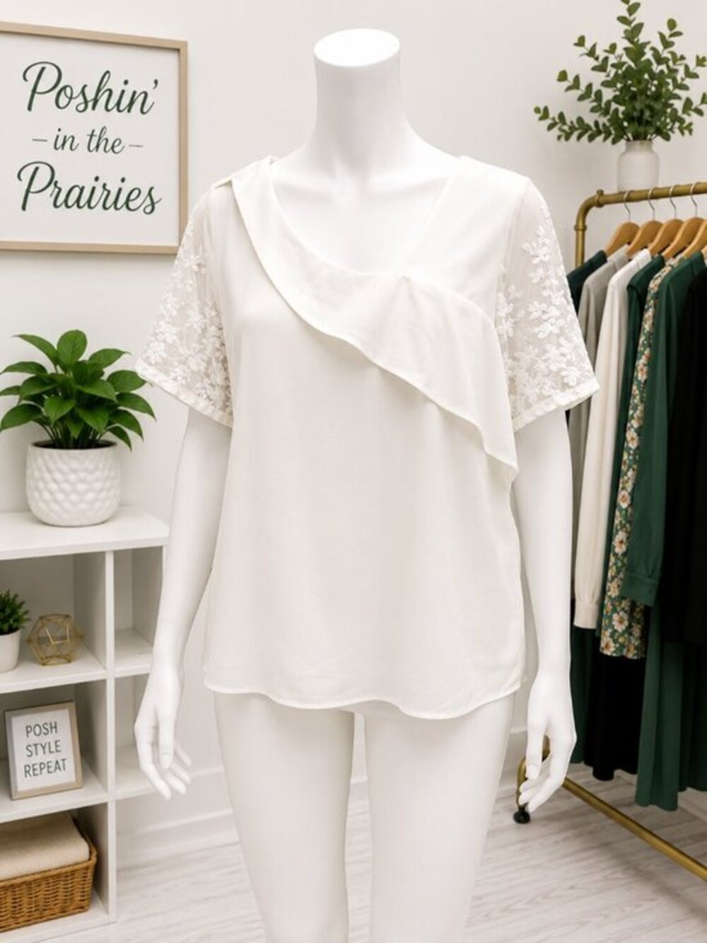 4 for $25 🤍 SHEIN Curve White Ruffle Lace Sleeve Blouse | 2XL 🤍